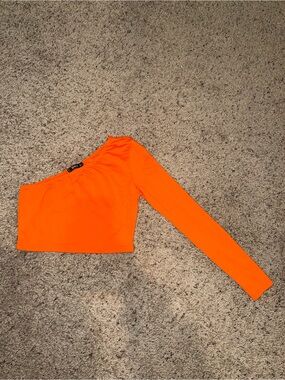 Neon Orange One-Shoulder Crop Top